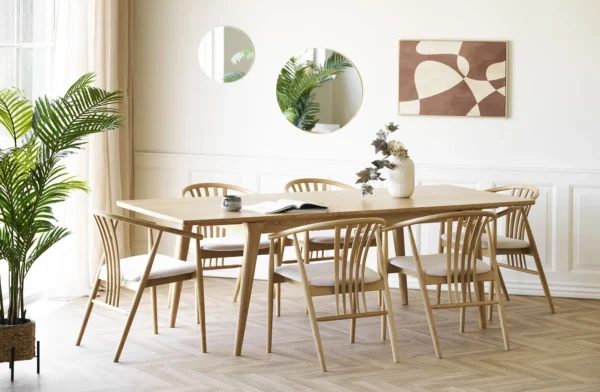 Masa dining extensibila bej natur din MDF si furnir de stejar Darwin - imagine 2