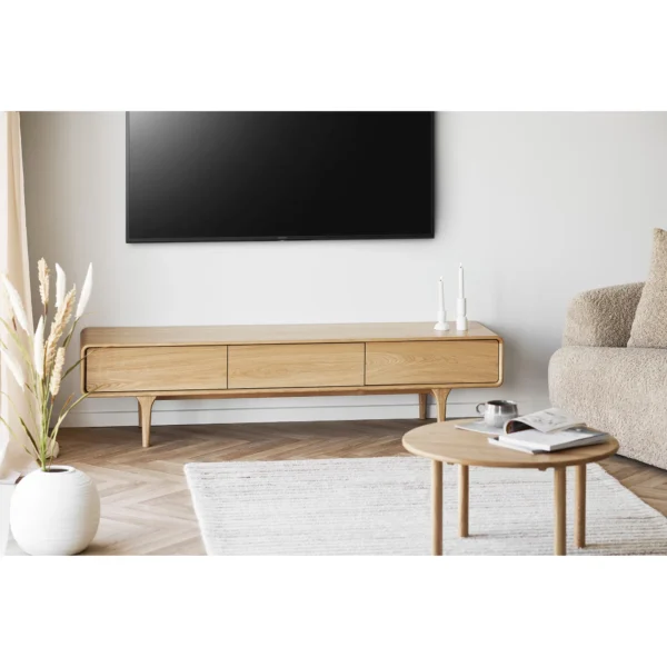 Comoda TV bej natur din MDF si stejar Darwin - imagine 2