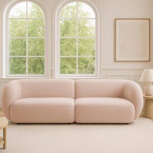 Canapea roz pal 4 locuri din tesatura boucle Kate