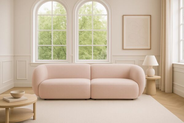 Canapea roz pal 4 locuri din tesatura boucle Kate - imagine 2