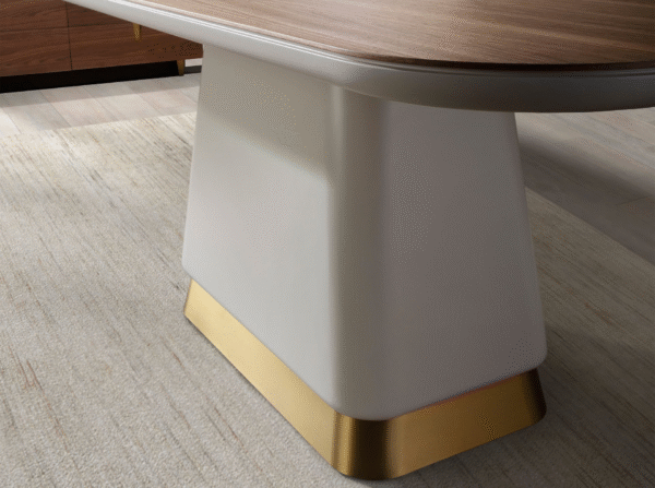 Masa dining bej/maro din MDF si furnir de nuc Carlos - imagine 4