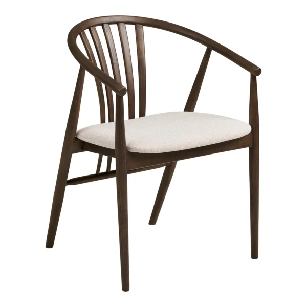 Scaun dining bej/maro din tesatura si lemn Agustin