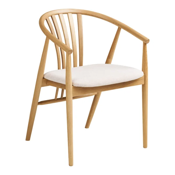 Scaun dining bej/natur din tesatura si lemn Agustin