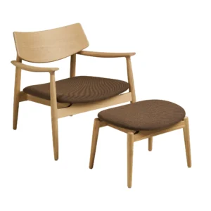 Set fotoliu cu taburet bej natur din lemn de stejar Olvera