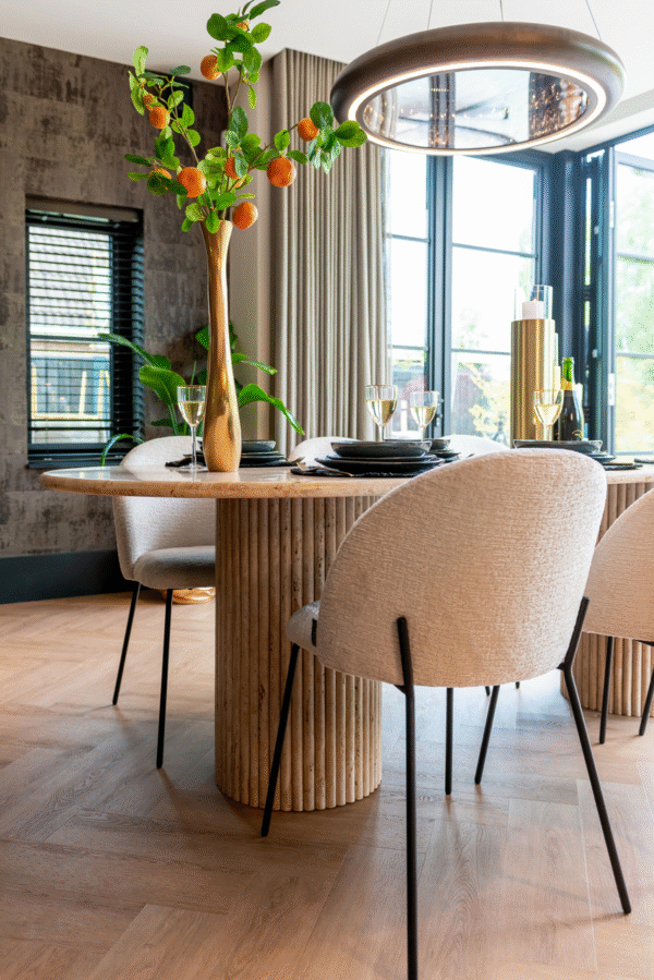 Set 2 scaune dining crem din tesatura texturata Alyssa - imagine 8