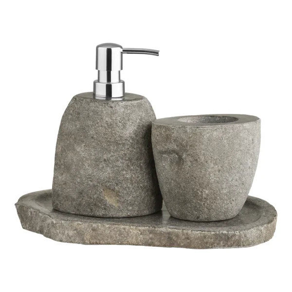 Set 3 accesorii baie gri din piatra Gara
