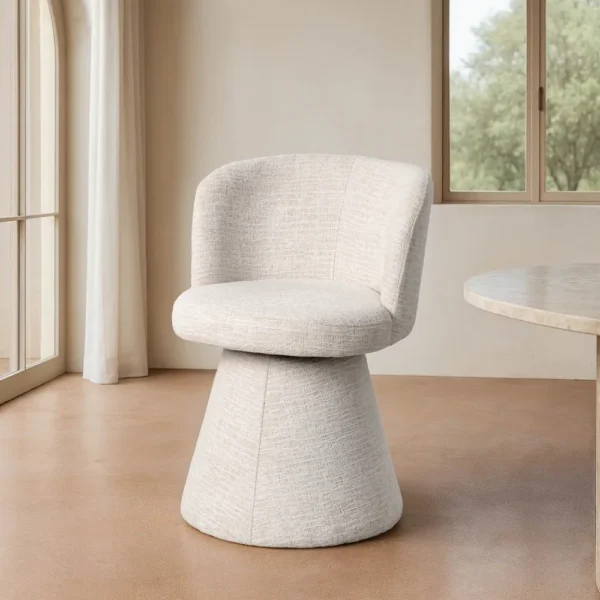 Scaun dining rotativ alb din tesatura Dionis - imagine 2