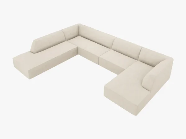Coltar modular bej 7 locuri din tesatura texturata Ruby Left - imagine 4