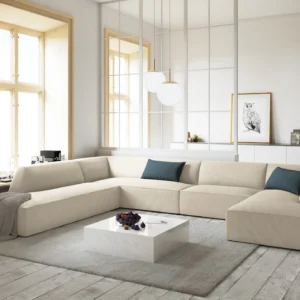 Coltar modular verde 7 locuri din tesatura texturata Ruby Left