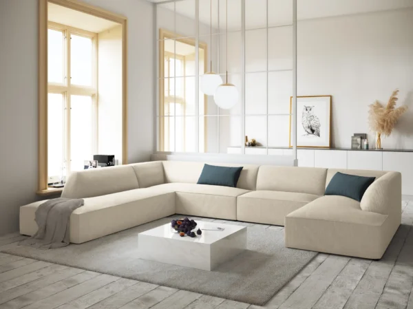 Coltar modular bej 7 locuri din tesatura texturata Ruby Left - imagine 2