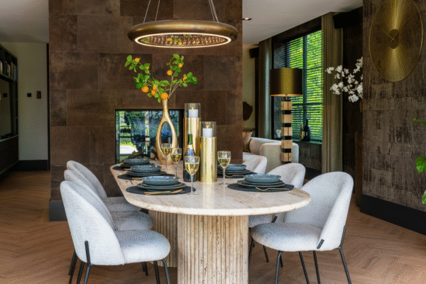 Set 2 scaune dining crem din tesatura texturata Alyssa - imagine 2