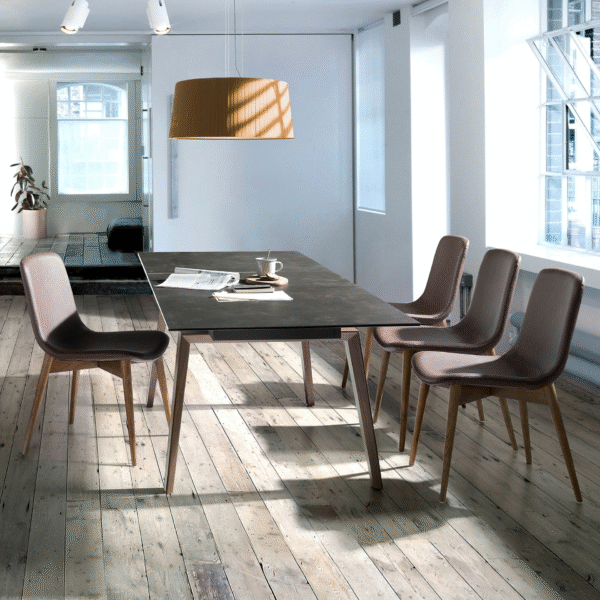 Masa dining extensibila maro din lemn si portelan Lucas - imagine 6