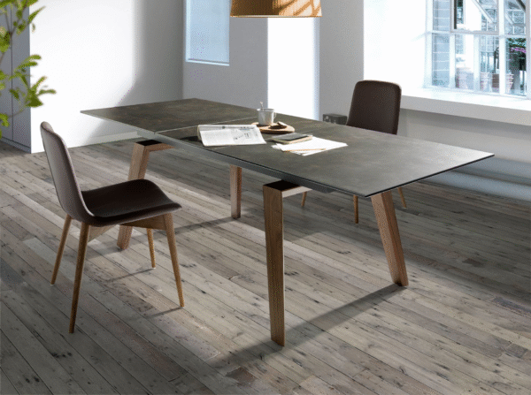 Masa dining extensibila maro din lemn si portelan Lucas - imagine 2