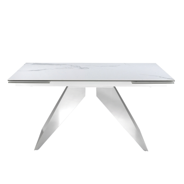 Masa dining extensibila alba/argintie din inox si portelan Luna - imagine 4