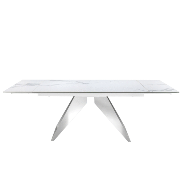 Masa dining extensibila alba/argintie din inox si portelan Luna