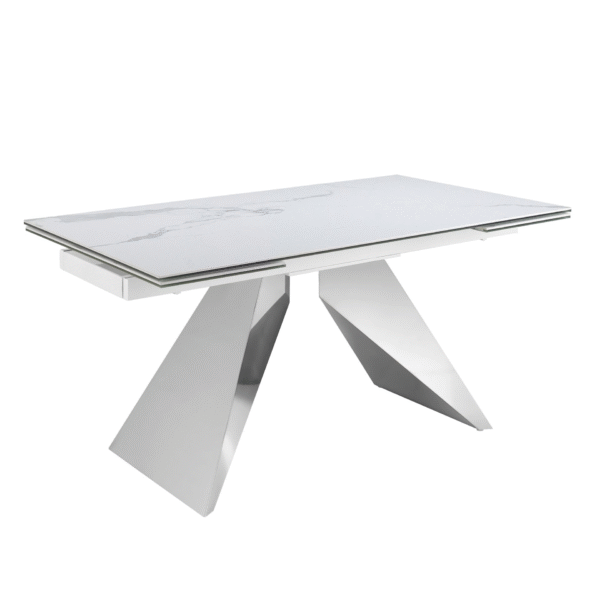 Masa dining extensibila alba/argintie din inox si portelan Luna - imagine 3