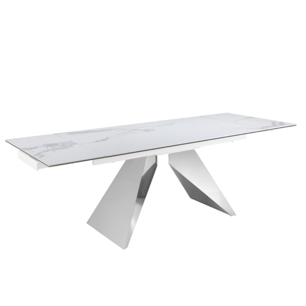 Masa dining extensibila alba/argintie din inox si portelan Luna - imagine 5