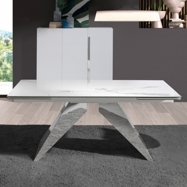 Masa dining extensibila alba/argintie din inox si portelan Luna - imagine 7