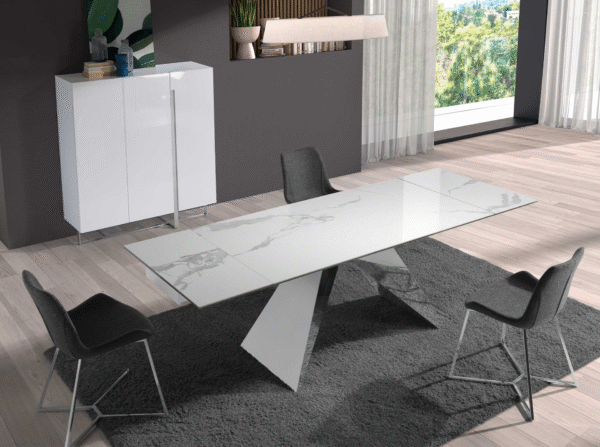 Masa dining extensibila alba/argintie din inox si portelan Luna - imagine 2