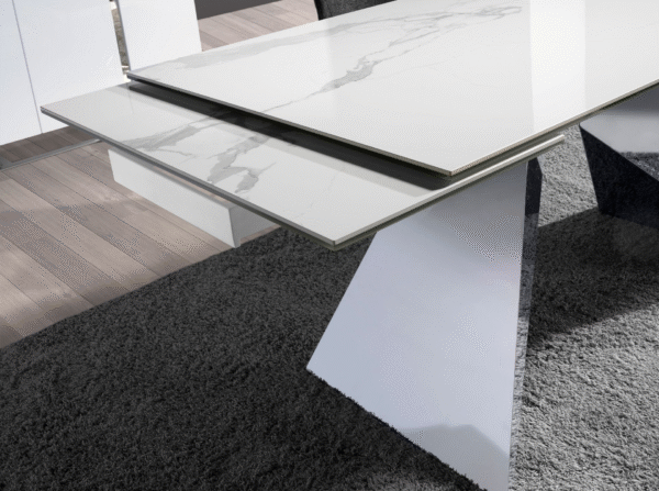Masa dining extensibila alba/argintie din inox si portelan Luna - imagine 6
