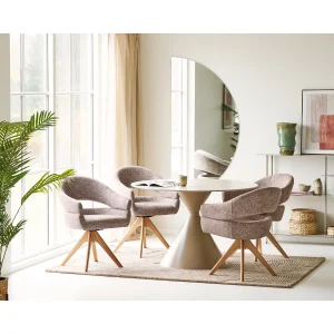 Masa dining rotunda bej nisipiu din otel si ceramica Annecy