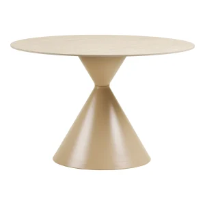 Masa dining rotunda bej nisipiu din otel si ceramica Annecy