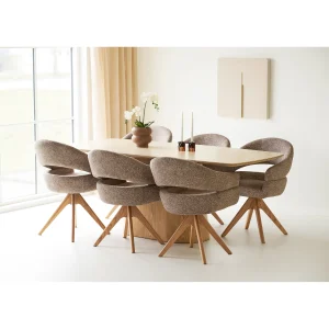 Masa dining bej natur din ceramica si MDF 200 cm Noli