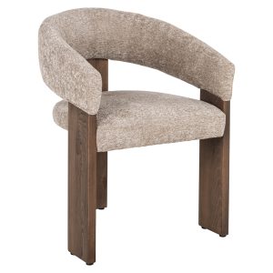 Scaun dining bej din tesatura chenille si lemn Avara