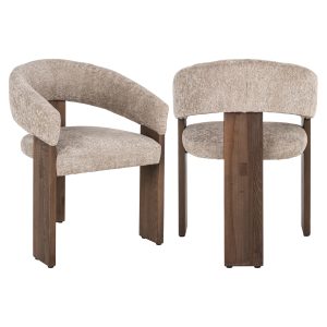 Scaun dining bej din tesatura chenille si lemn Avara