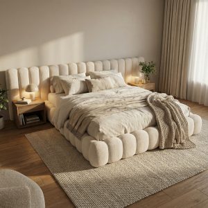 Pat tapitat crem 180x210 din tesatura Cupidon