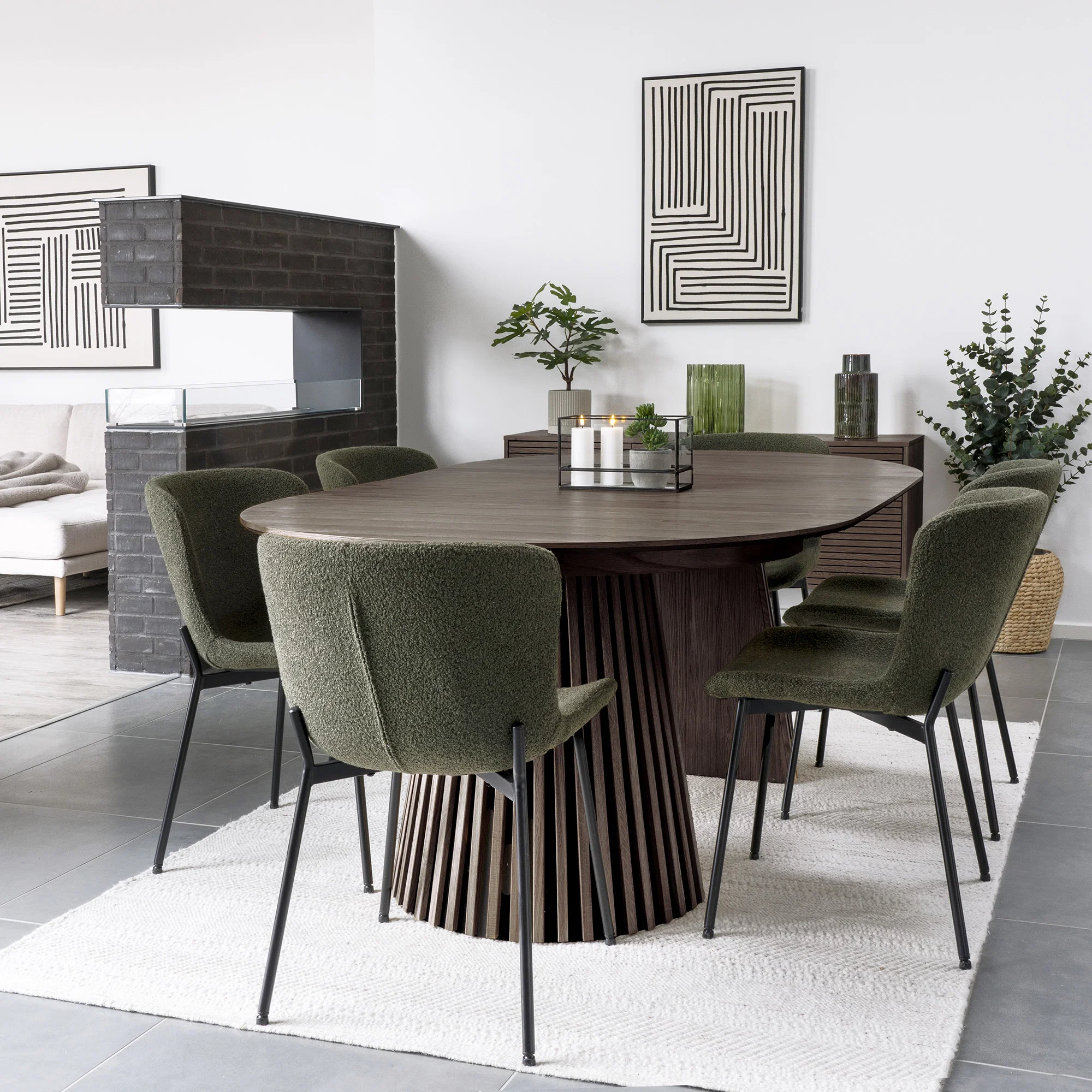 Masa dining extensibila maro inchis din furnir de stejar 300cm Osaka - imagine 2