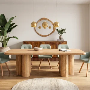 Masa dining bej natur 240cm din lemn de mango Art Deco