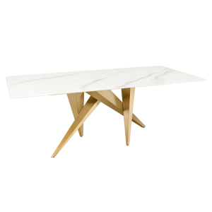 Masa dining alb/aurie 200cm din metal si ceramica Art Living