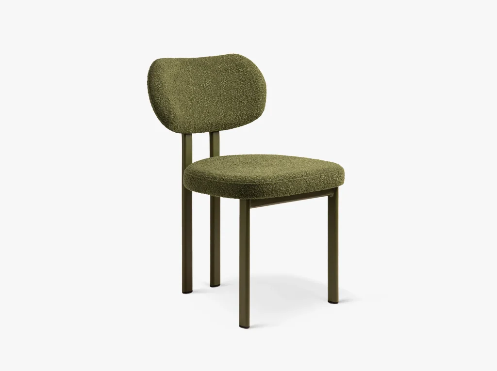 Set 2 scaune dining verde inchis din tesatura boucle Sam