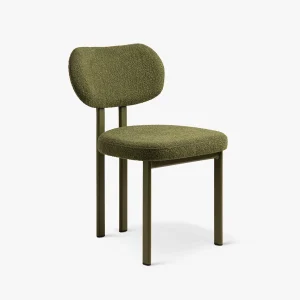 Set 2 scaune dining verde inchis din tesatura boucle Sam