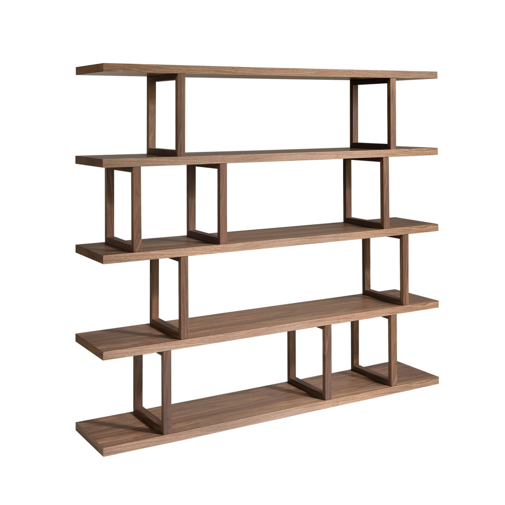 Biblioteca deschisa maro din furnir de nuc Konte