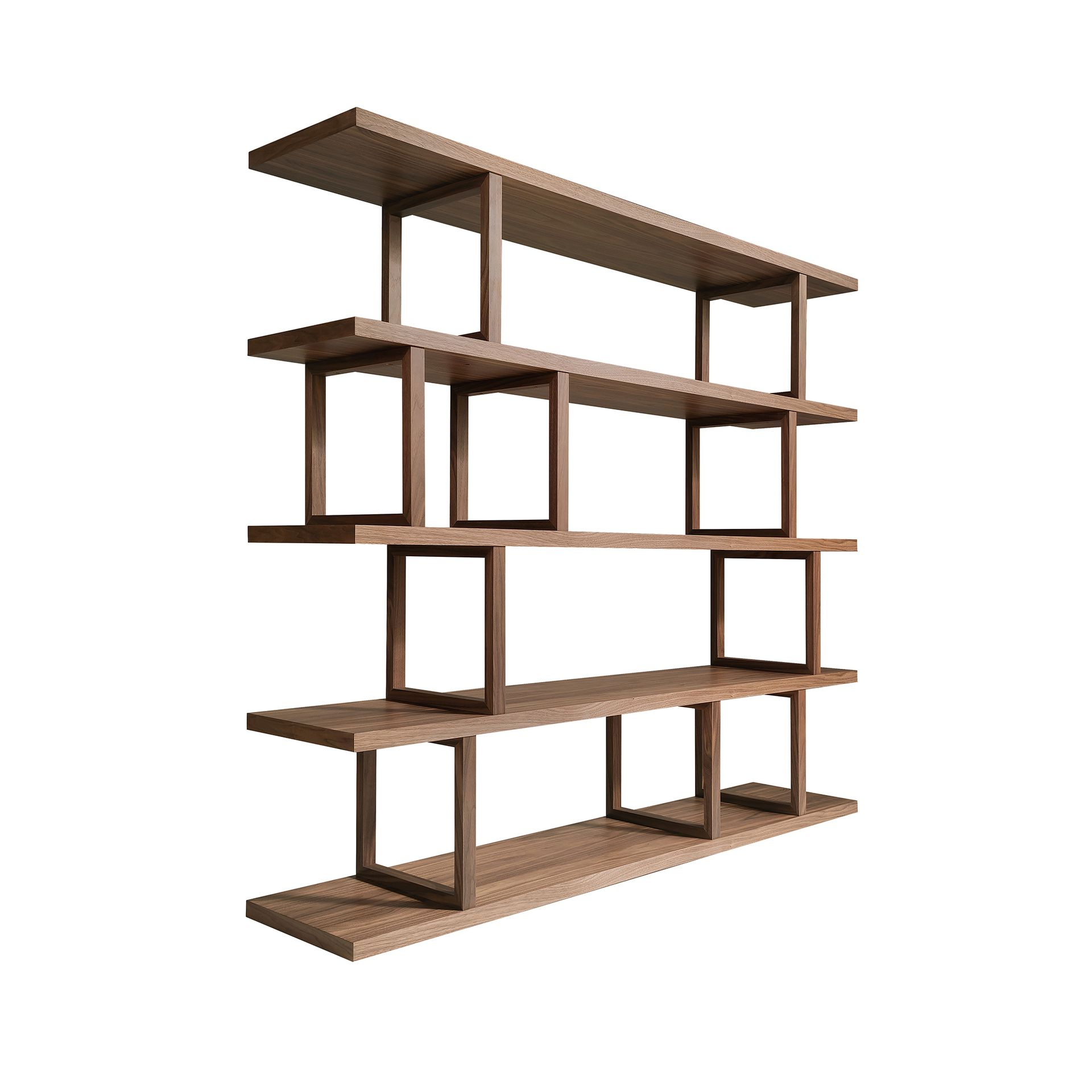 Biblioteca deschisa maro din furnir de nuc Konte - imagine 4