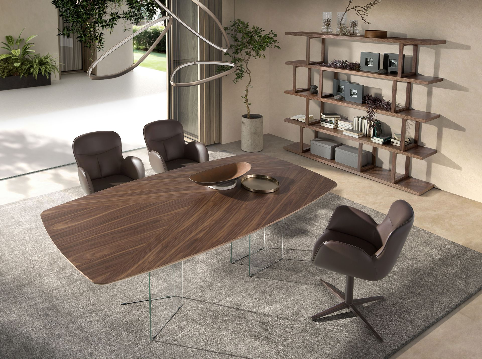Biblioteca deschisa maro din furnir de nuc Konte - imagine 5