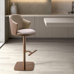 Scaun de bar rotativ din tesatura maro/crem Suarez